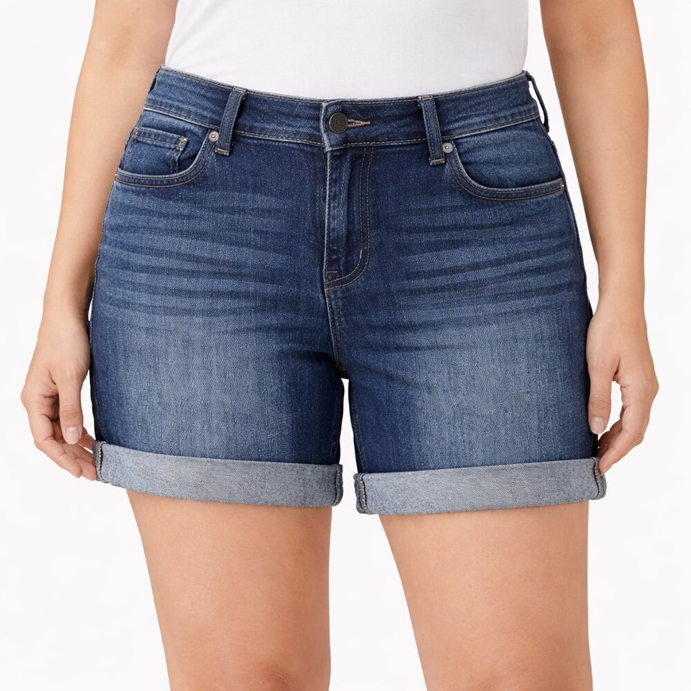 New JAG Jeans Denim Shorts Cuffed Hem Stretch Dark Wash